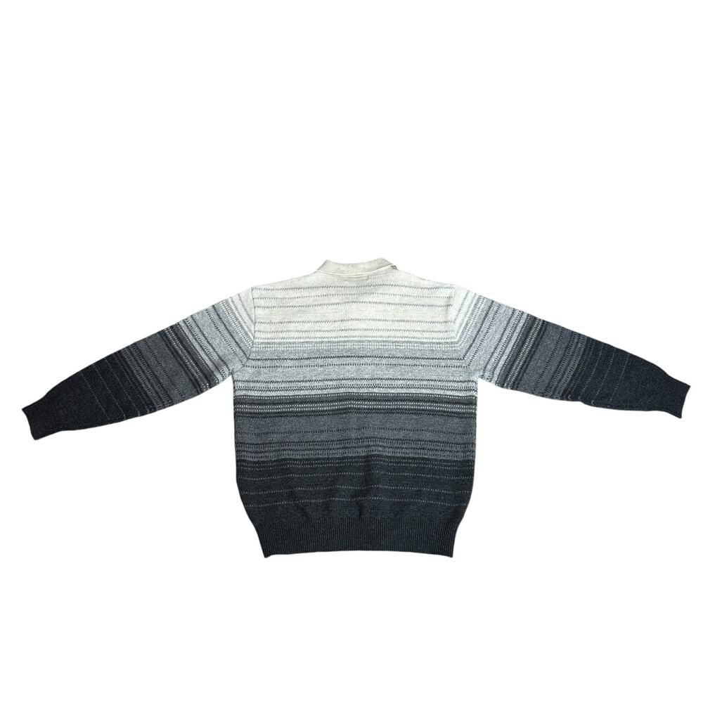 Vintage Countess Mara Collared Zip Striped Ombre Wool Blues White Sweater XL